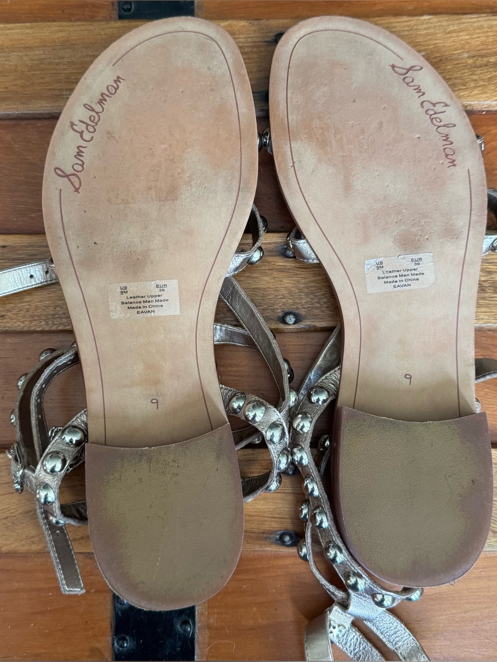 Sam Edelman Eavan Gold Leather Studded Gladiator Sandals - Picture 11 of 12